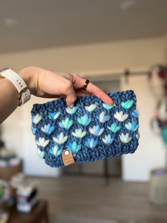 Luxury Adult Lotus Flower Headband in Denim and Blue