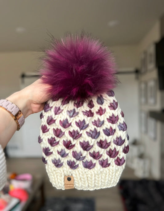 Luxury Adult Lotus Flower Beanie in Natural and Lotus