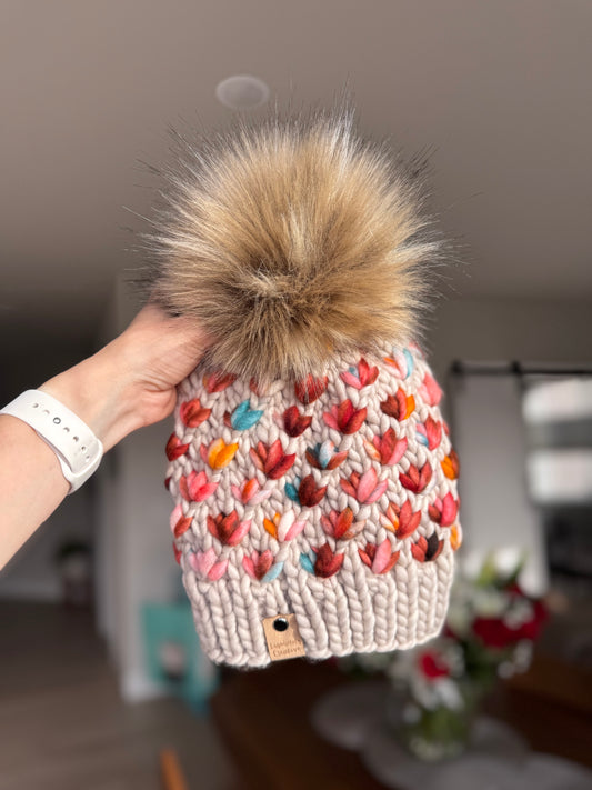 Luxury Adult Lotus Flower Beanie in Fog and Fall on the Farm