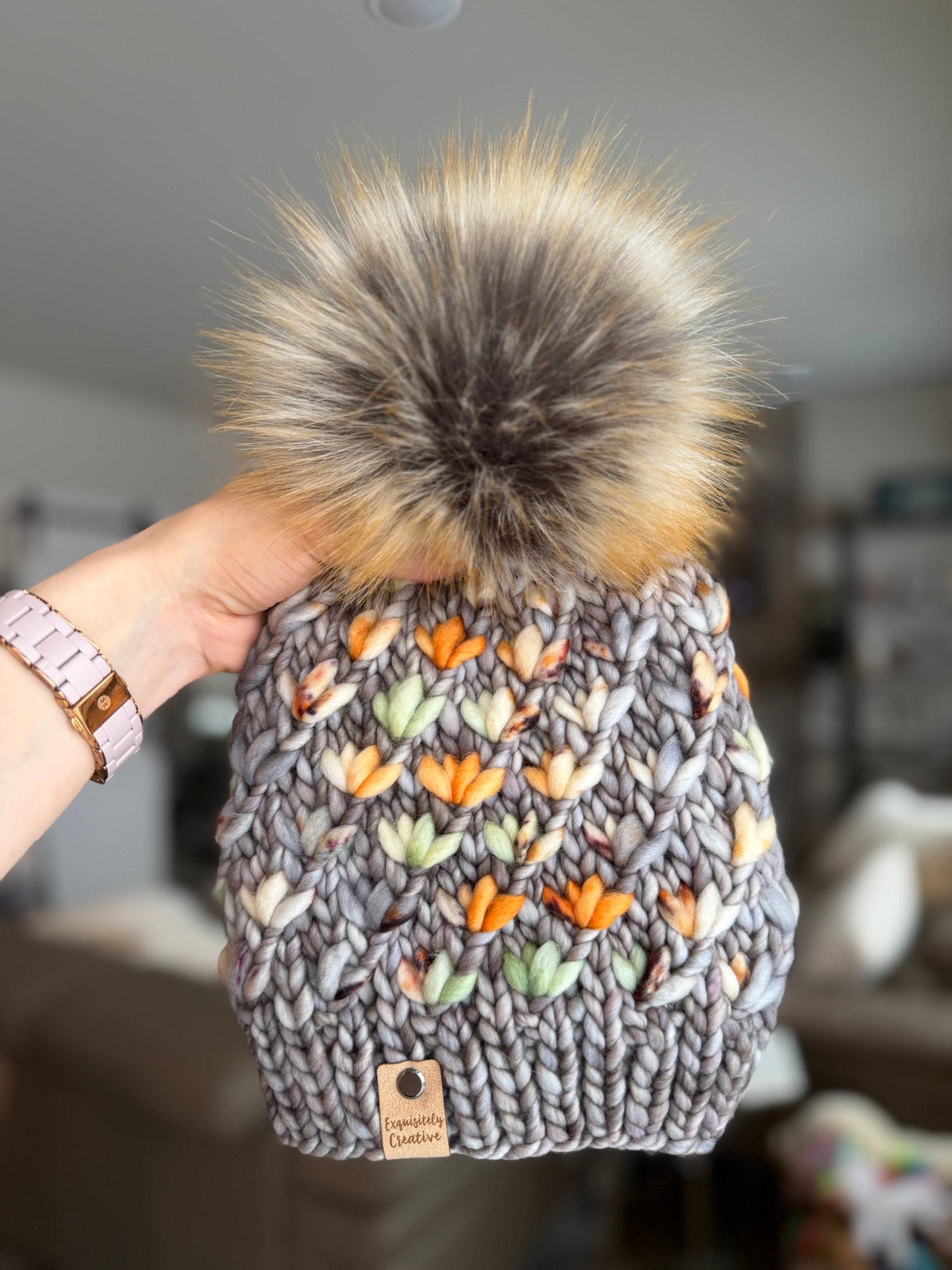 Luxury Adult Lotus Flower Beanie in Sombras and Wild Field