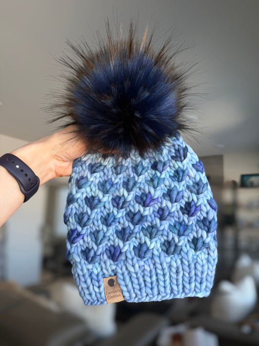 Luxury Adult Lotus Flower Beanie in Aquamarine and Azules