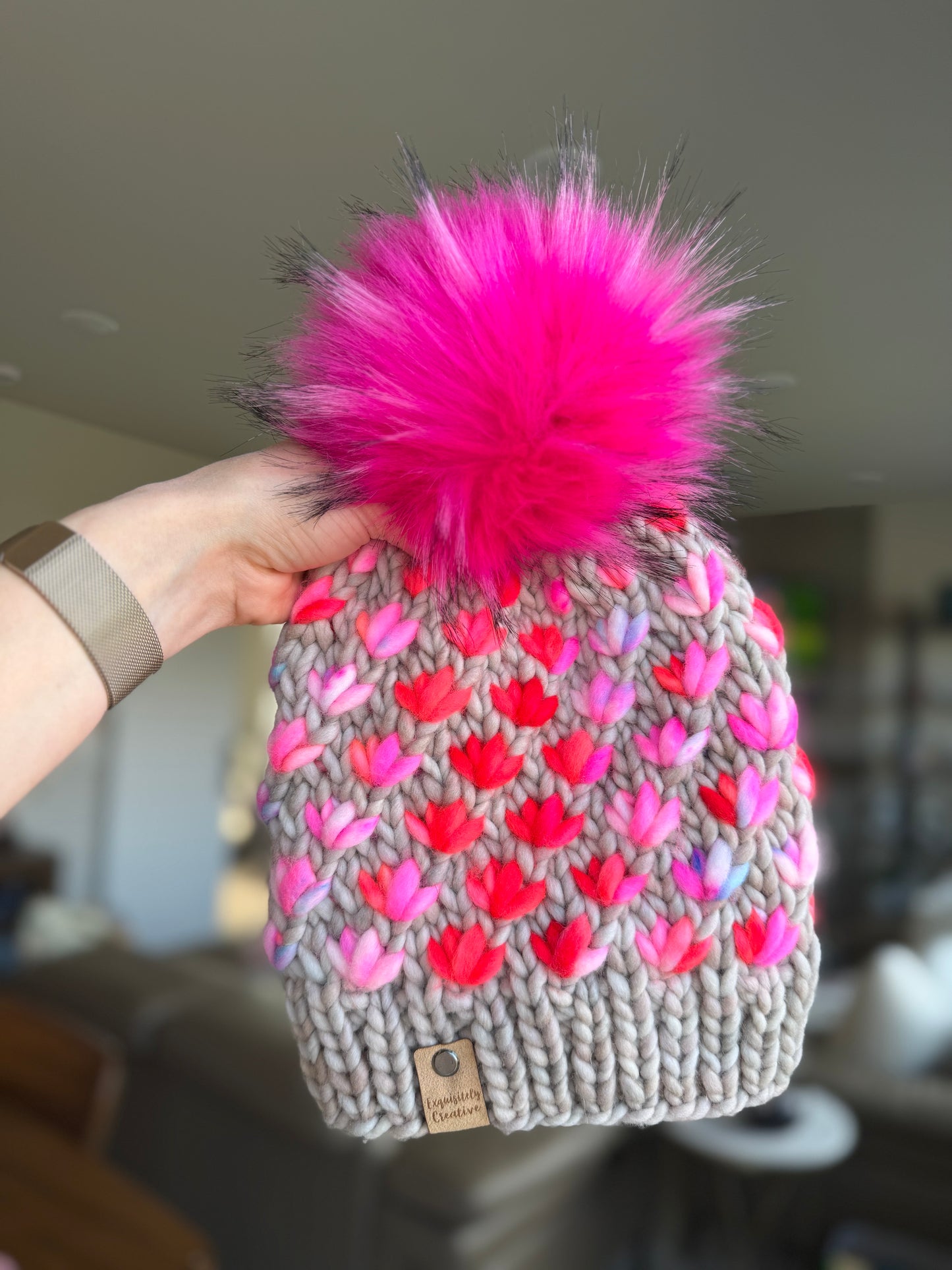 Luxury Adult Lotus Flower Beanie in Whole Wheat and Chess