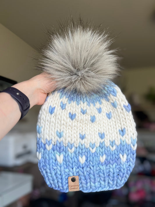 Luxury Adult Winterfell Beanie in Aquamarine and Natural