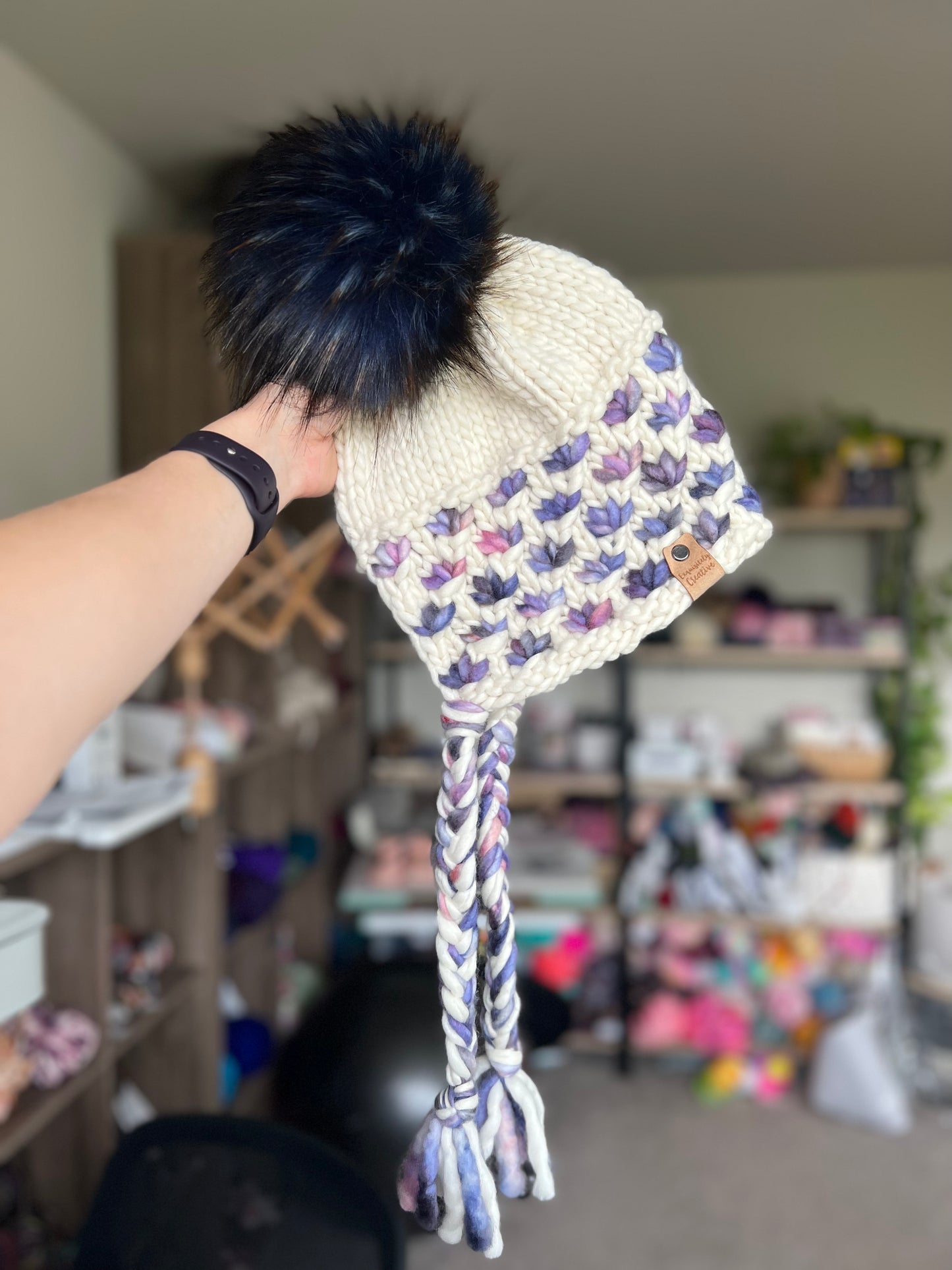 Luxury Adult Lotus Flower Chapeau in Natural and Blue Mix