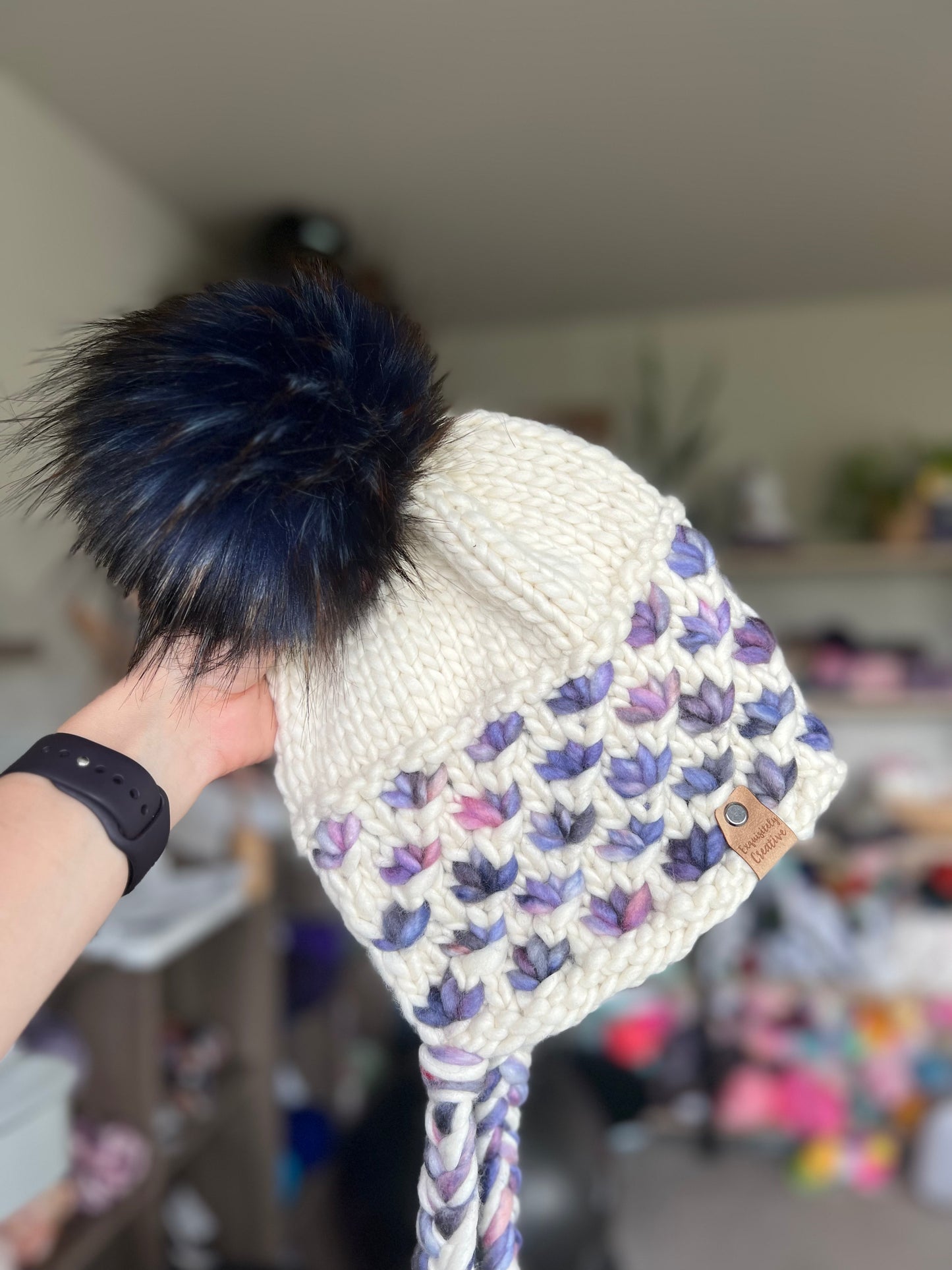 Luxury Adult Lotus Flower Chapeau in Natural and Blue Mix