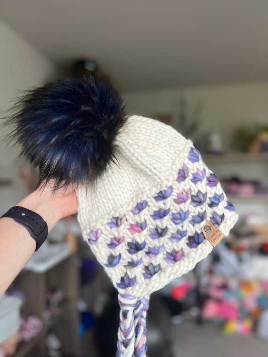 Luxury Adult Lotus Flower Chapeau in Natural and Blue Mix