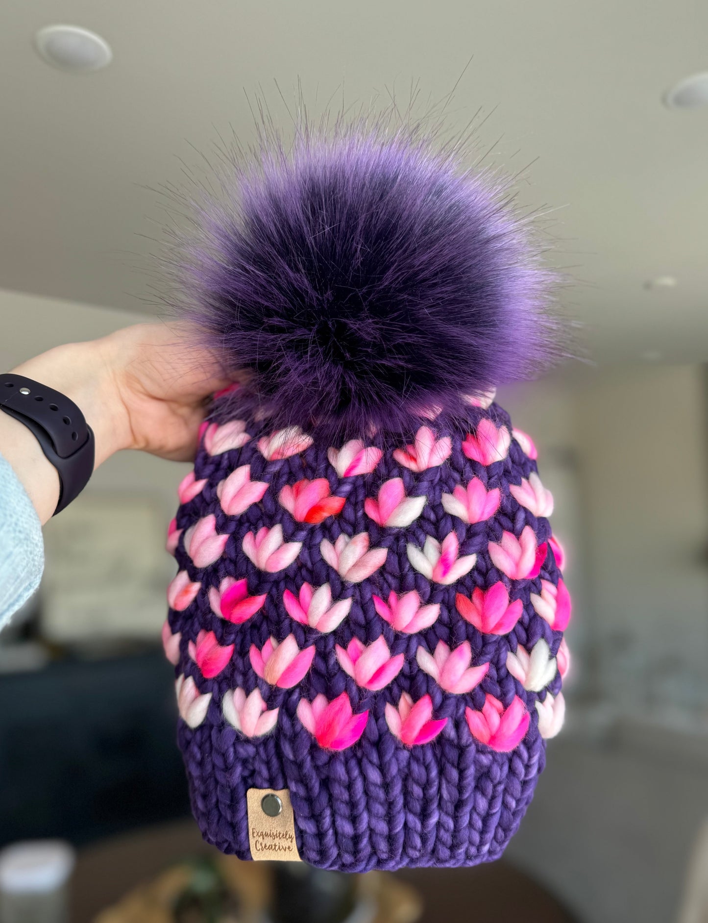 Luxury Adult Lotus Flower Beanie in Violet and Love Note