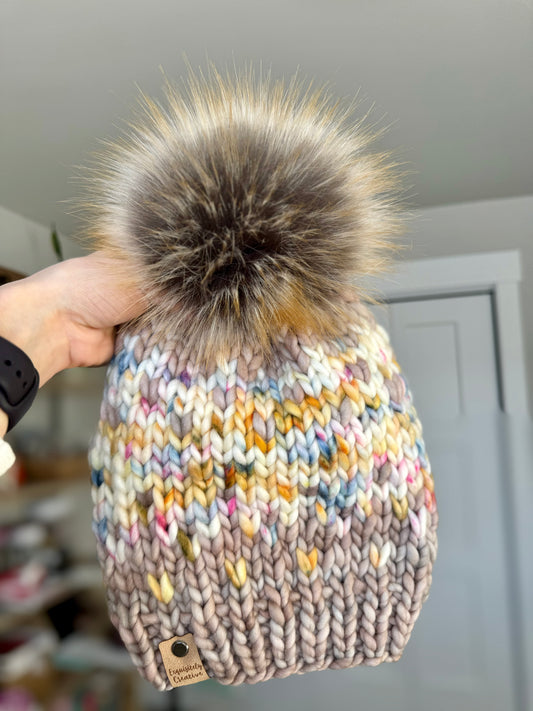 Luxury Adult Winterfell Beanie in Whole Grain and Golden Yellow