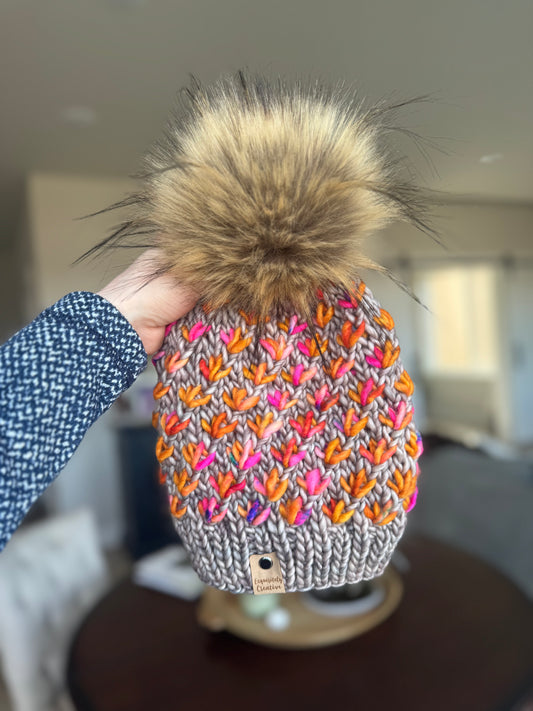 Luxury Adult Lotus Flower Beanie in Whole Grain and Orange Mix