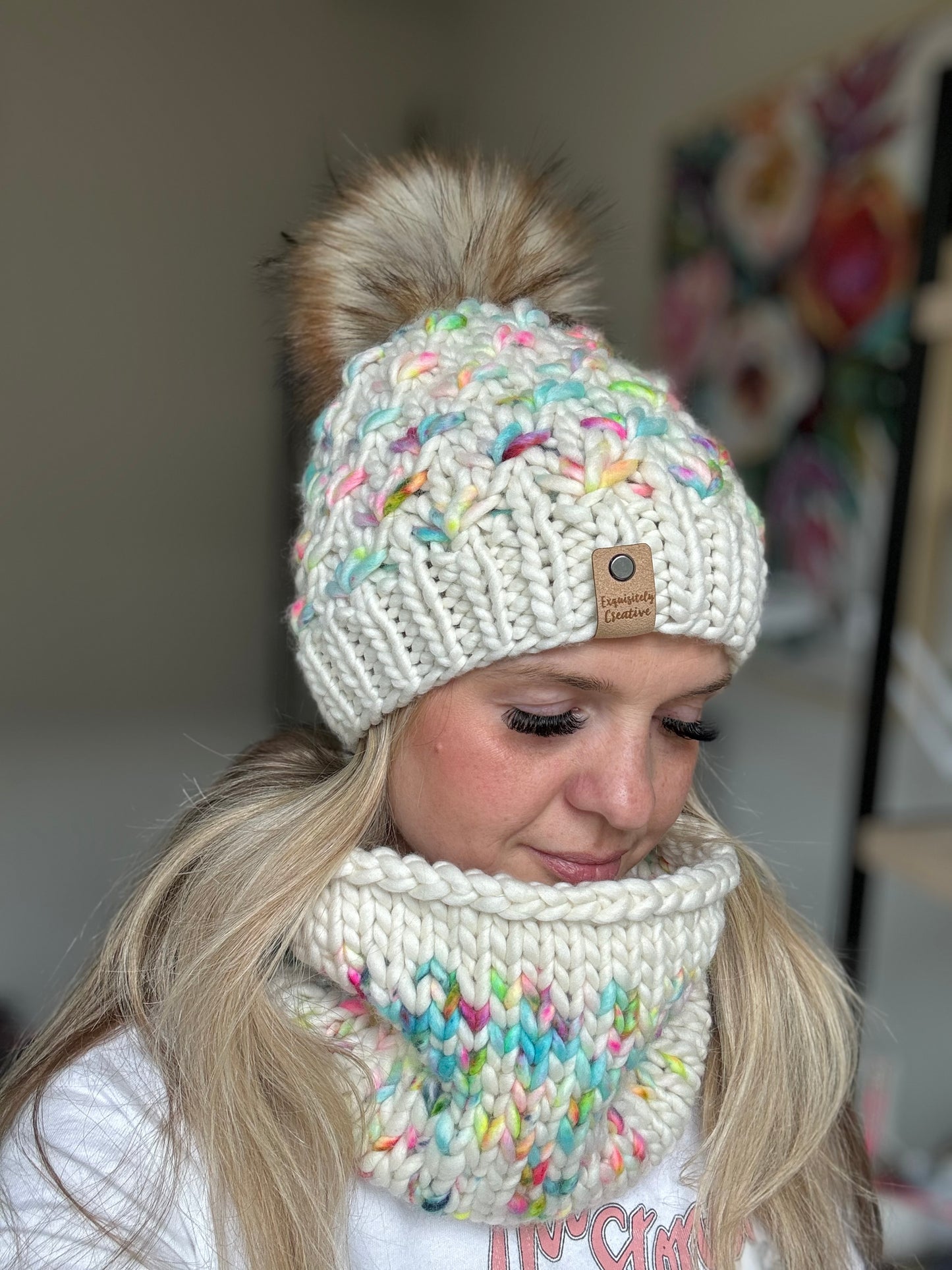 Luxury Adult Lotus Flower Beanie in Toucan Do It and Natural