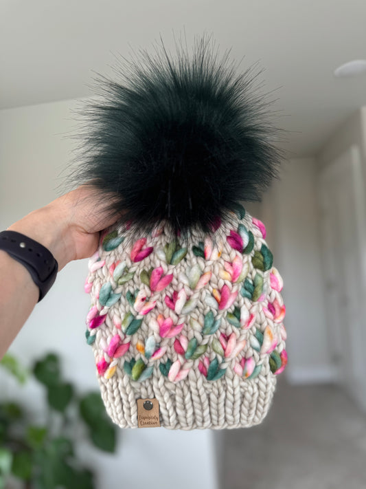 Luxury Adult Lotus Flower Beanie in Fog and June