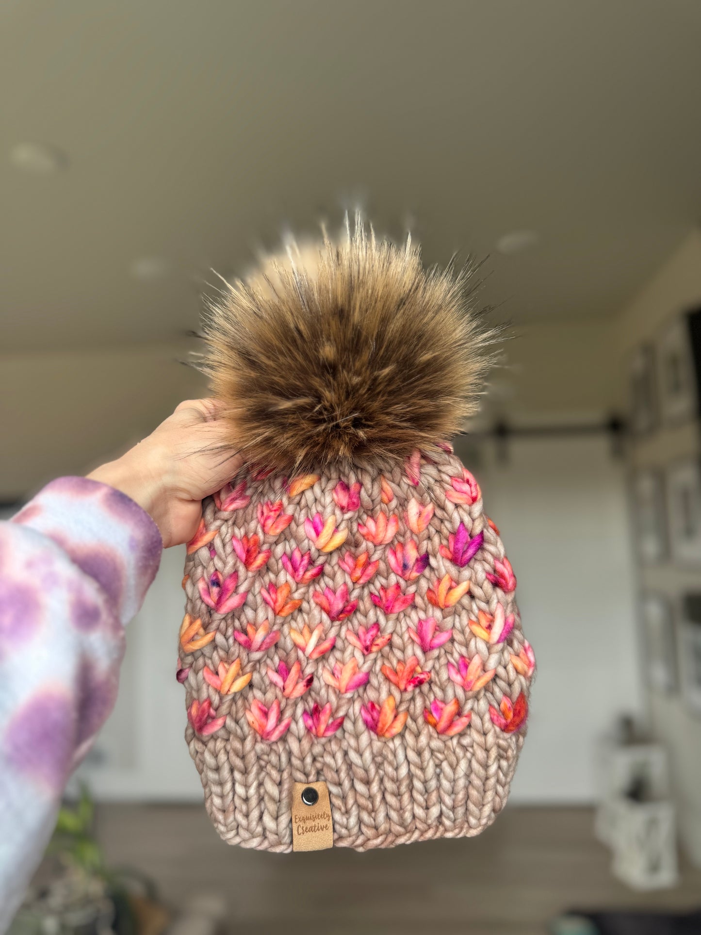 Luxury Adult Lotus Flower Beanie Whole Grain and Peaches