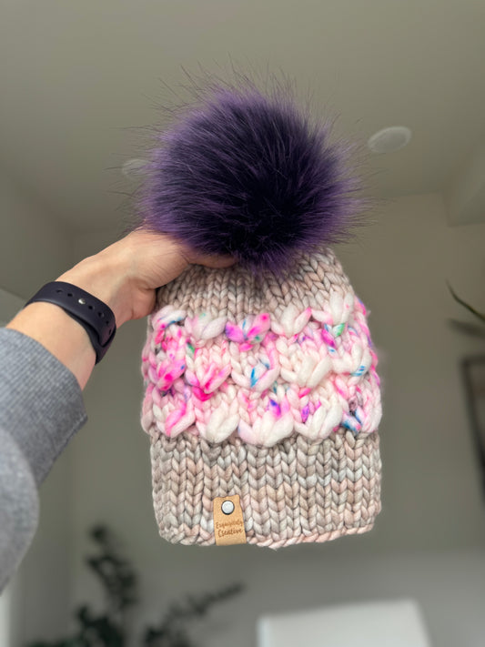 Luxury Adult Fleurish Beanie Whole Grain and Pink Pop Rocks