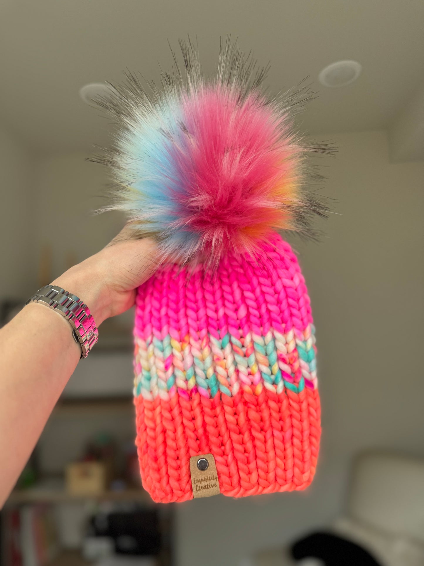 Luxury Adult Merino Wool Nohku Beanie in Rainbow