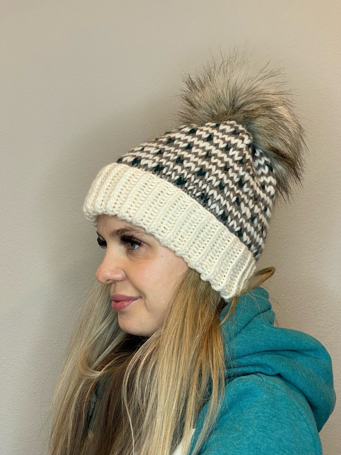 Winter Stripes and Hearts Beanie