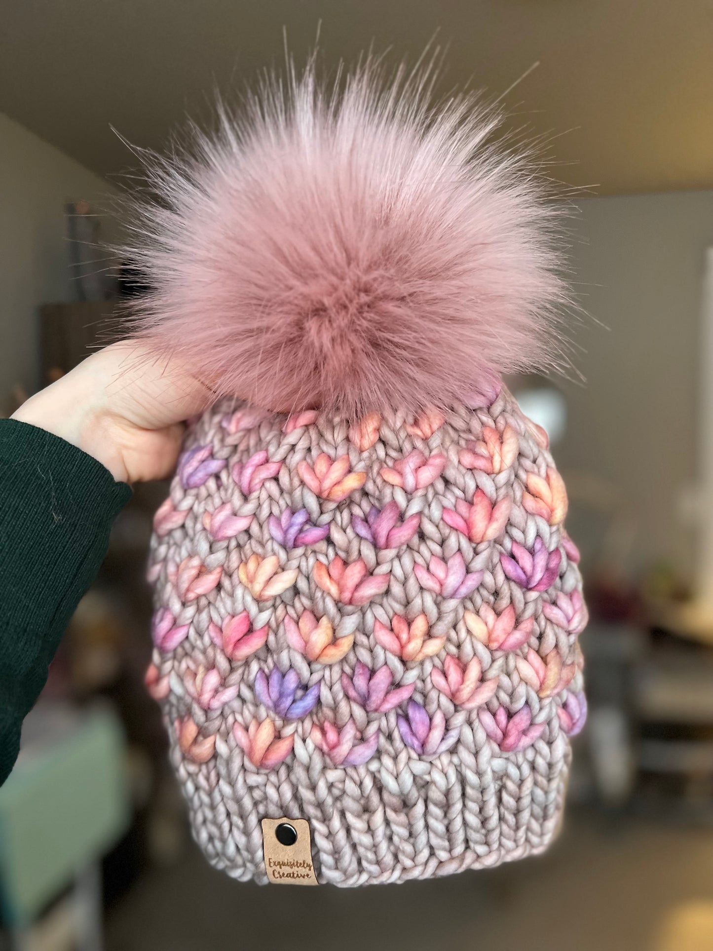 Luxury Adult Lotus Flower Beanie in Whole Grain and Rosalinda